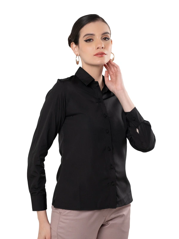 Black Formal Shirt With Classic Collar And Full Sleeves 3