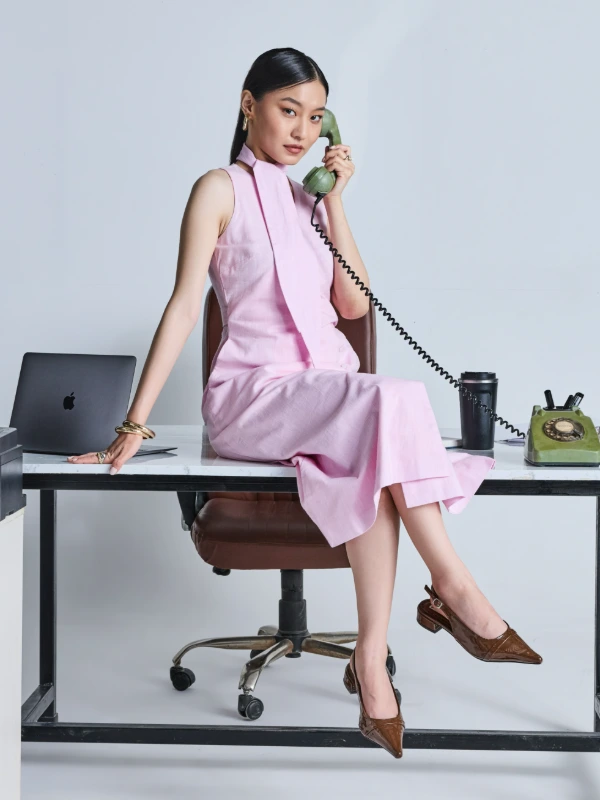 Light Pink Formal Dress With Scarf Tie For Women Zlataa 2