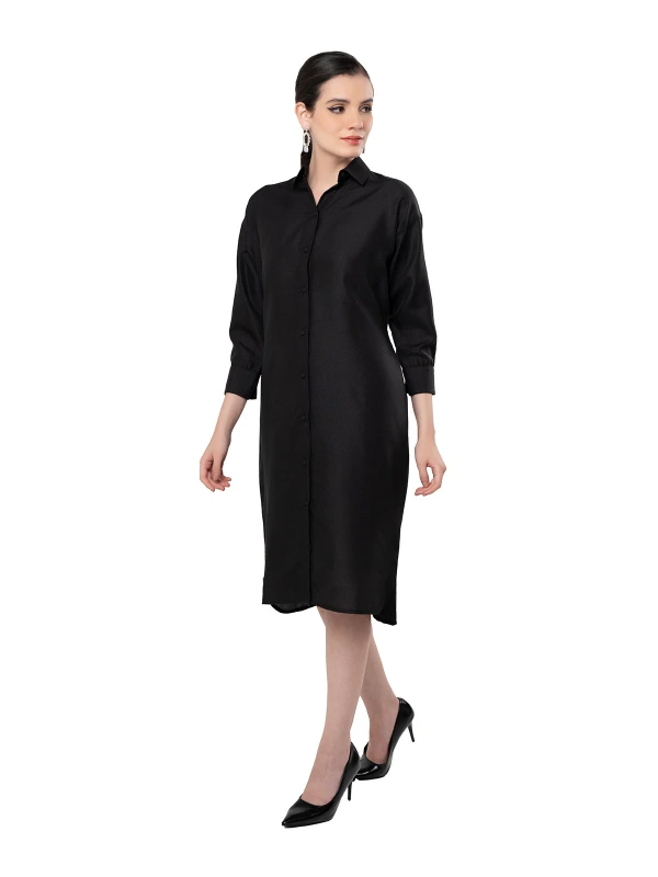 Black Long Shirt Dress For Casual Or Formal Wear 1