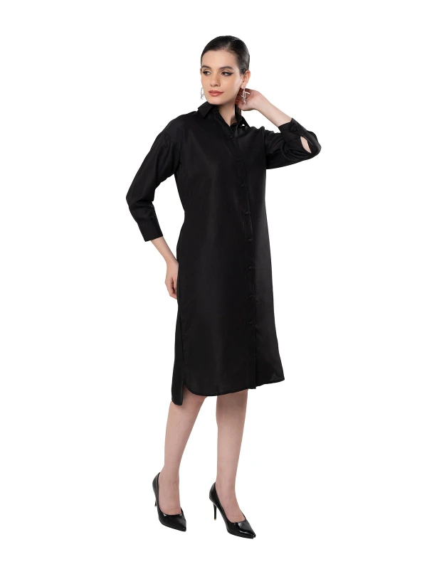 Black Long Shirt Dress For Casual Or Formal Wear 4