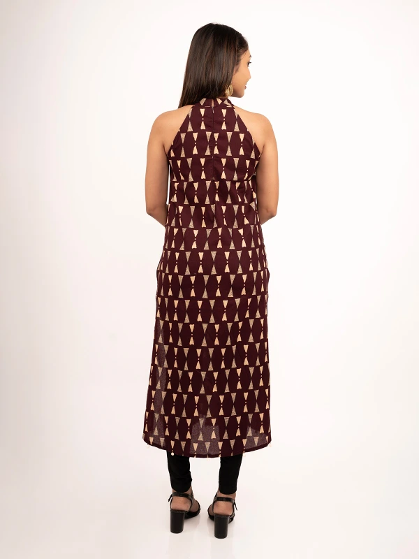 Maroon Printed Cotton Halter Neck Kurta 5
