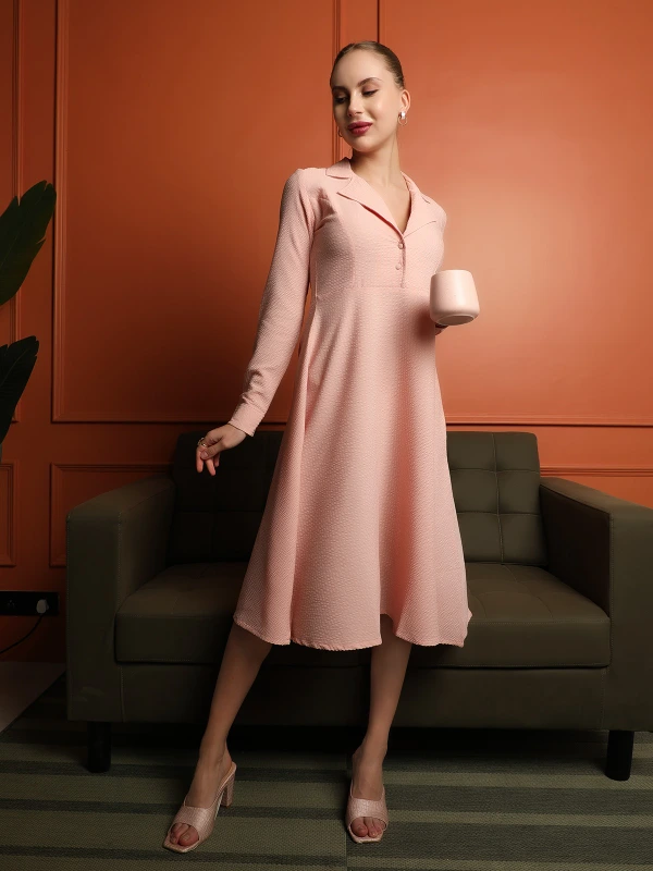 Pink Lapel Collar Dress For Chic Formal Wear 2