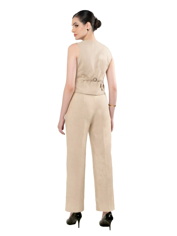 Beige Asymmetrical Waistcoat and Trouser Formal Co-ord Set Women 6