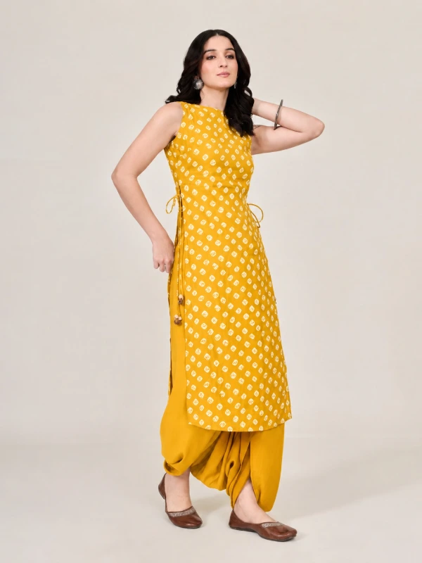 Yellow Bandhani Printed Long Kurta 6