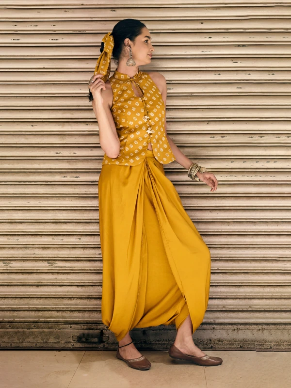 Yellow Solid Dhoti Pants For Women 2