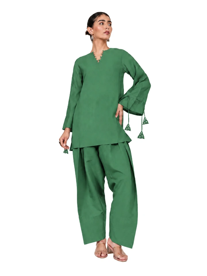 Green A-Line Kurta & Farshi Pants Set