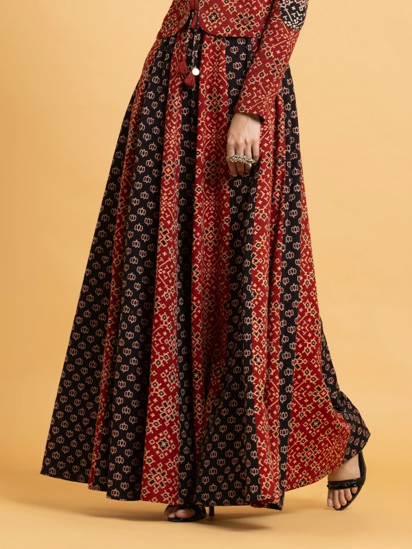 Multicolor Ajrakh Flared Panelled Skirt 3