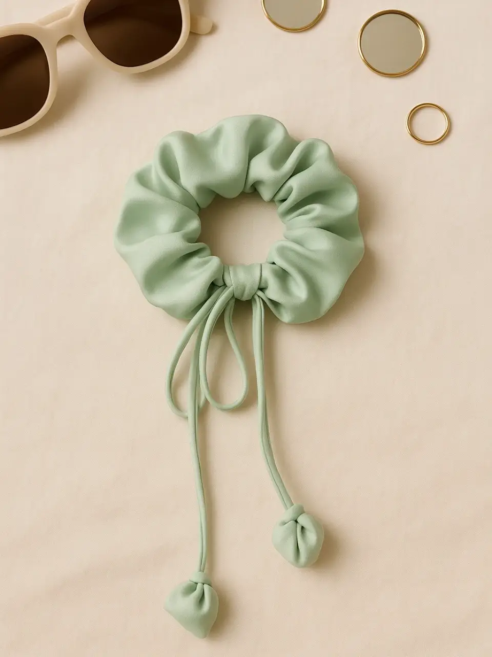 Green Scrunchies Hair Tie with Tulip Tassel