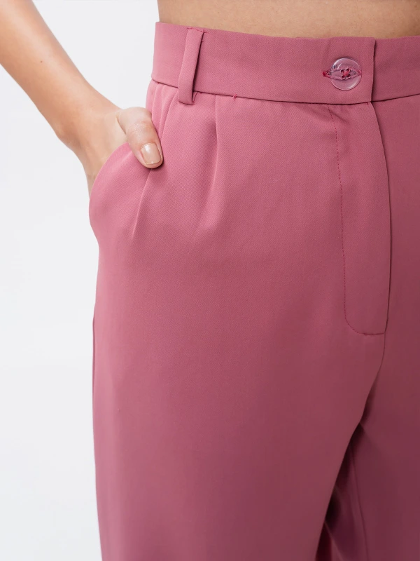 Pink High Waist Formal Trousers With Tapered Fit 5