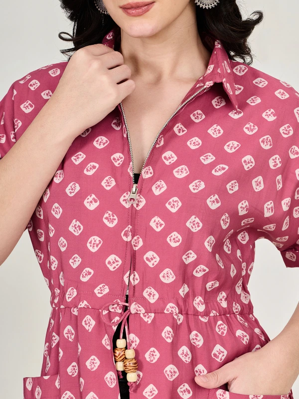 Pink Bandhani Printed Long Shrug 3