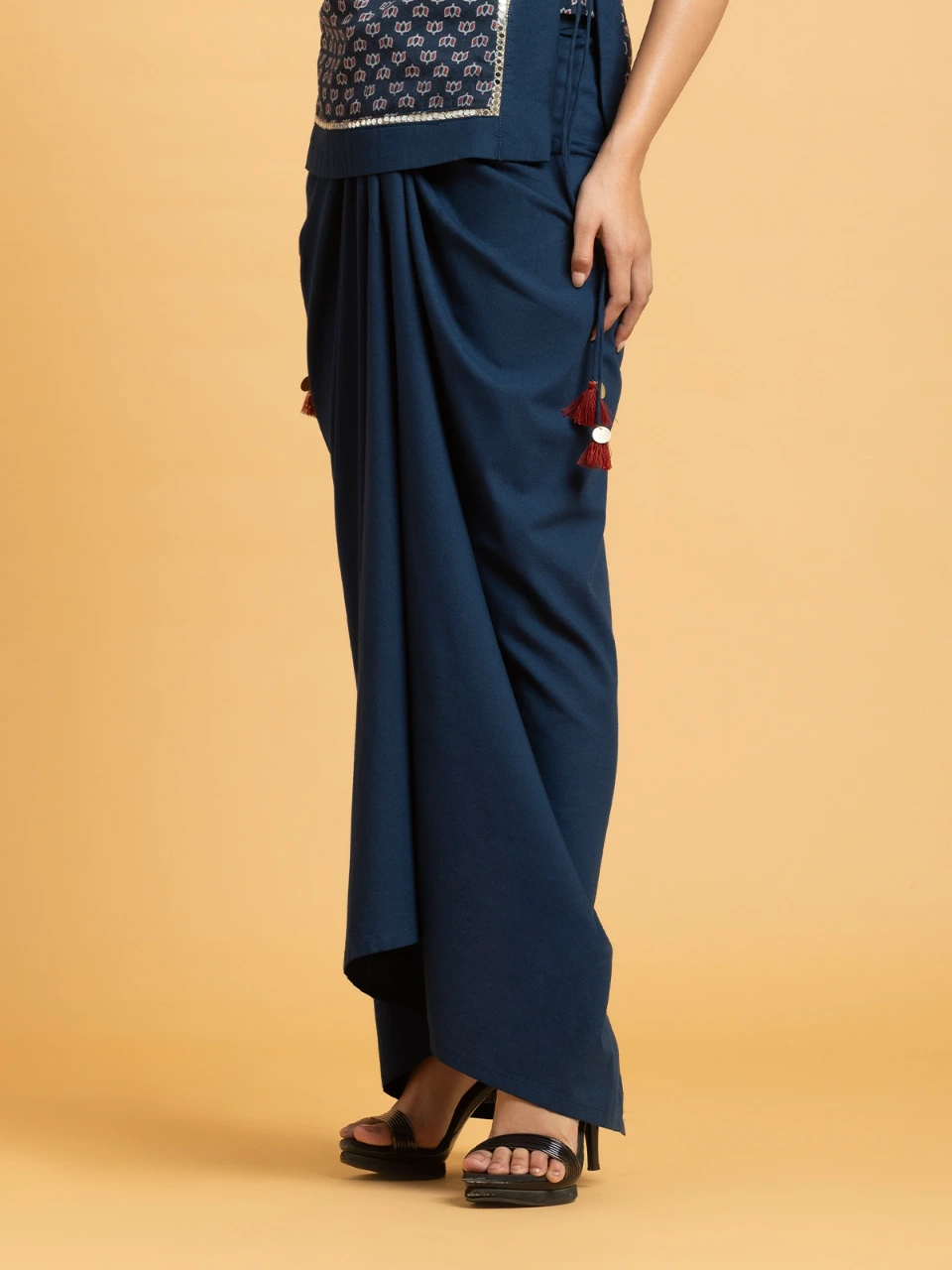 Navy Blue Cotton Drape Skirt 2
