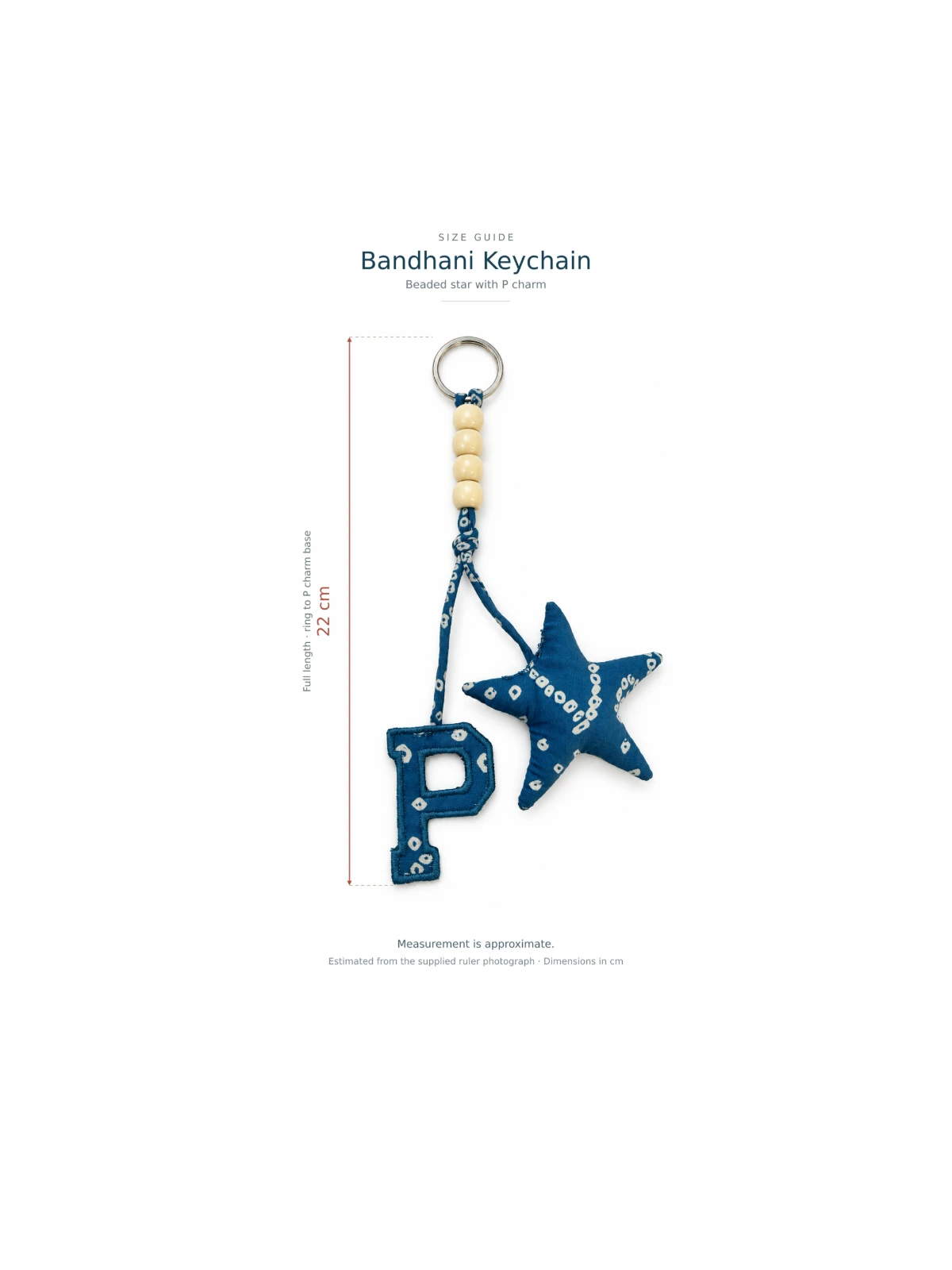 Blue Bandhani Customizable Letter Keychain With Tassel and Star Charm thumbnail 4