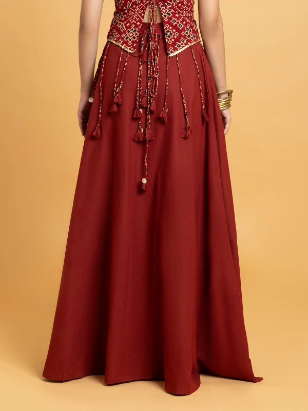 Maroon Skirt With Detachable Statement Belt 5