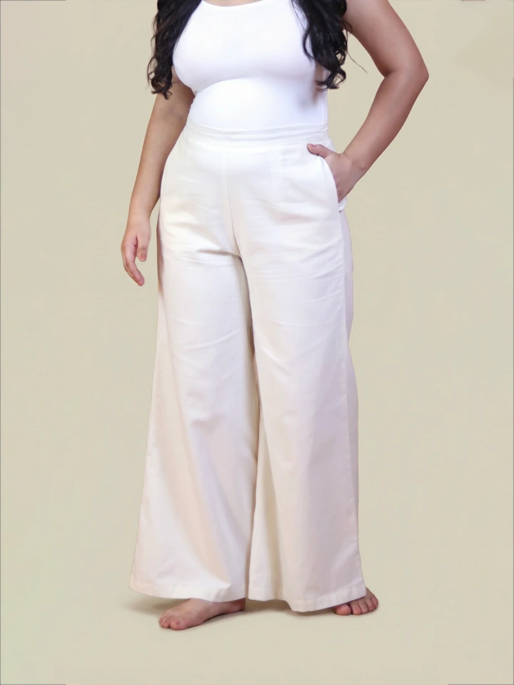 Off White Cotton Palazzo Pants