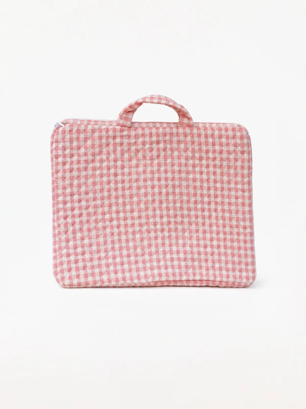 Light Pink Gingham Print Laptop Sleeve Bag with Two Utility Pockets for MacBook 5