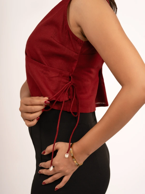Maroon V-Neck Cotton Crop Top With Sleek Fit 6