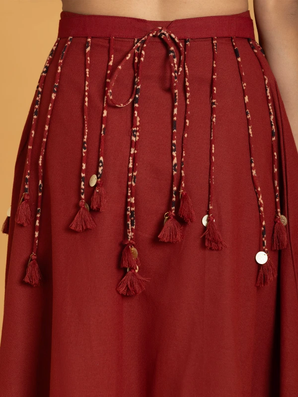 Maroon Skirt With Detachable Statement Belt 6