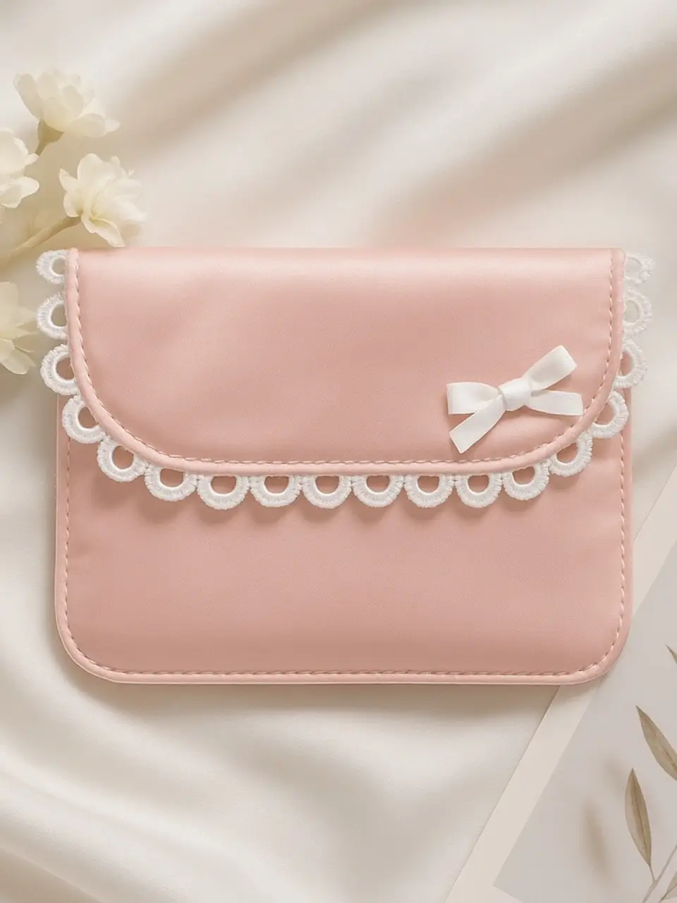 Pink Sanitary Pouch with Lace Embellishment