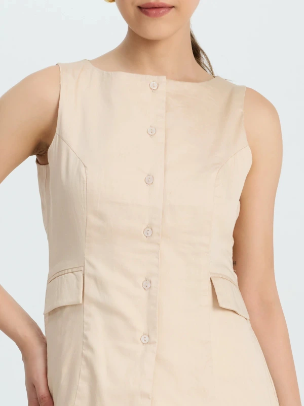 Beige Flap Pocket Waistcoat for Women 5