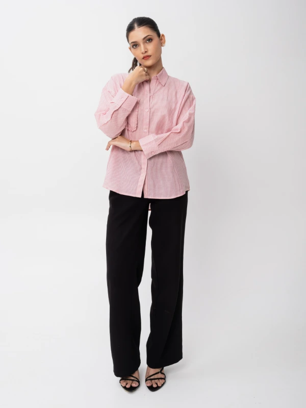 Pink Striped Cotton Formal Shirt For Office Wear 1