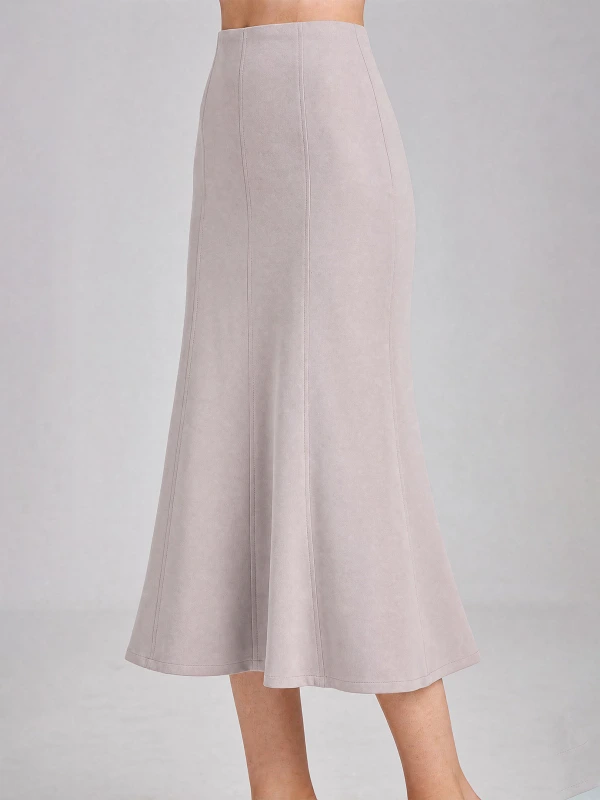 Light Grey Slim Fit Formal Skirt for Women 4