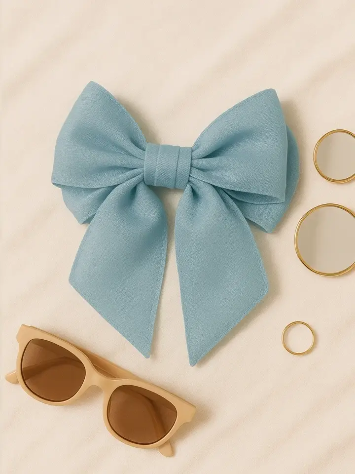 Vintage Blue Double Bow Hair Clip with Scarf