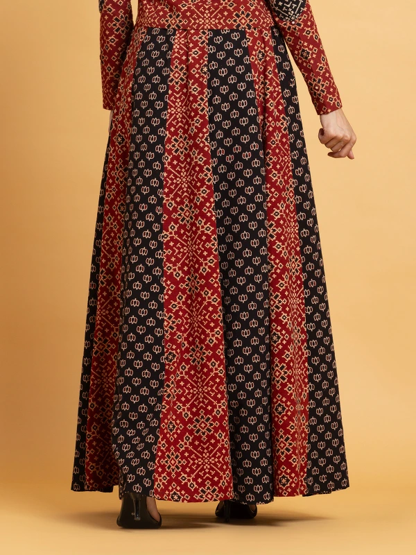 Multicolor Ajrakh Flared Panelled Skirt 5