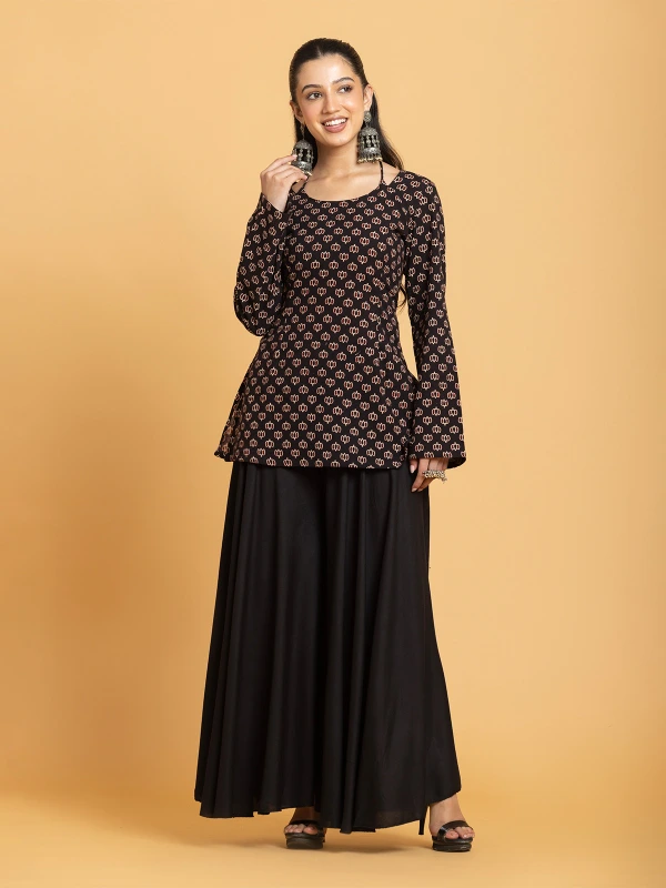 Black Ajrakh Printed Halter Tie-Up Short Kurti 2