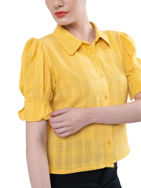 Yellow Crop Shirt With Puff Sleeves 5