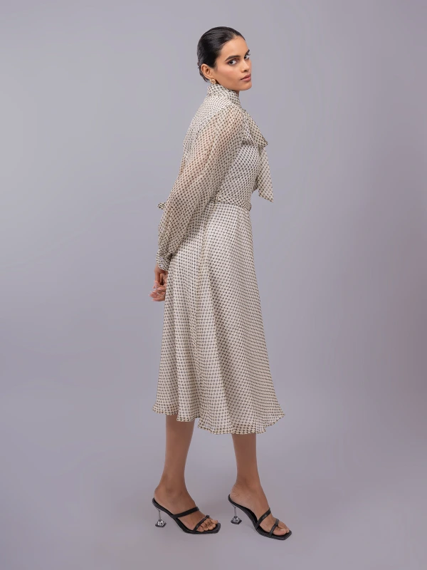 Off-White Collar Tie-Up Fit and Flare Dress 5