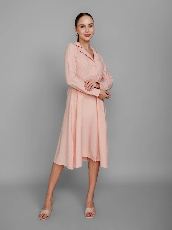 Pink Lapel Collar Dress For Chic Formal Wear 4