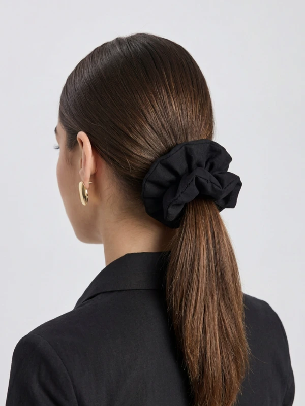 Black Solid Hair Scrunchie 2