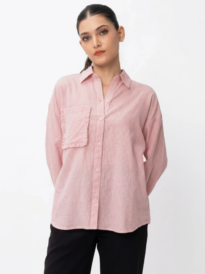 Pink Striped Cotton Formal Shirt For Office Wear