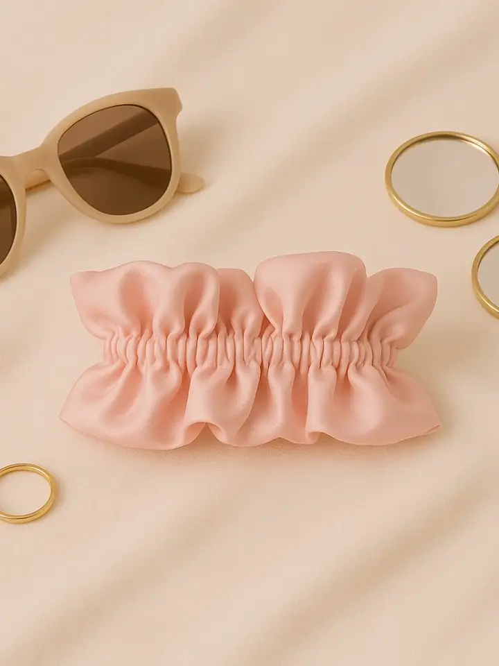 Pink Ruffled Satin Scrunchie