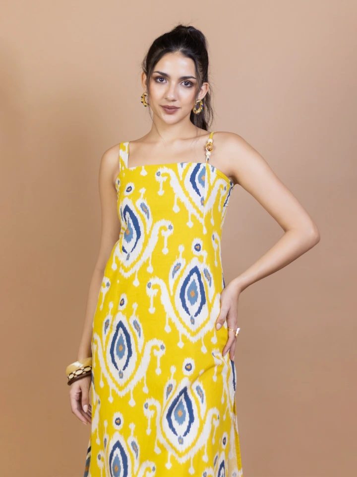 Yellow Ikat Cotton Straight Kurta
