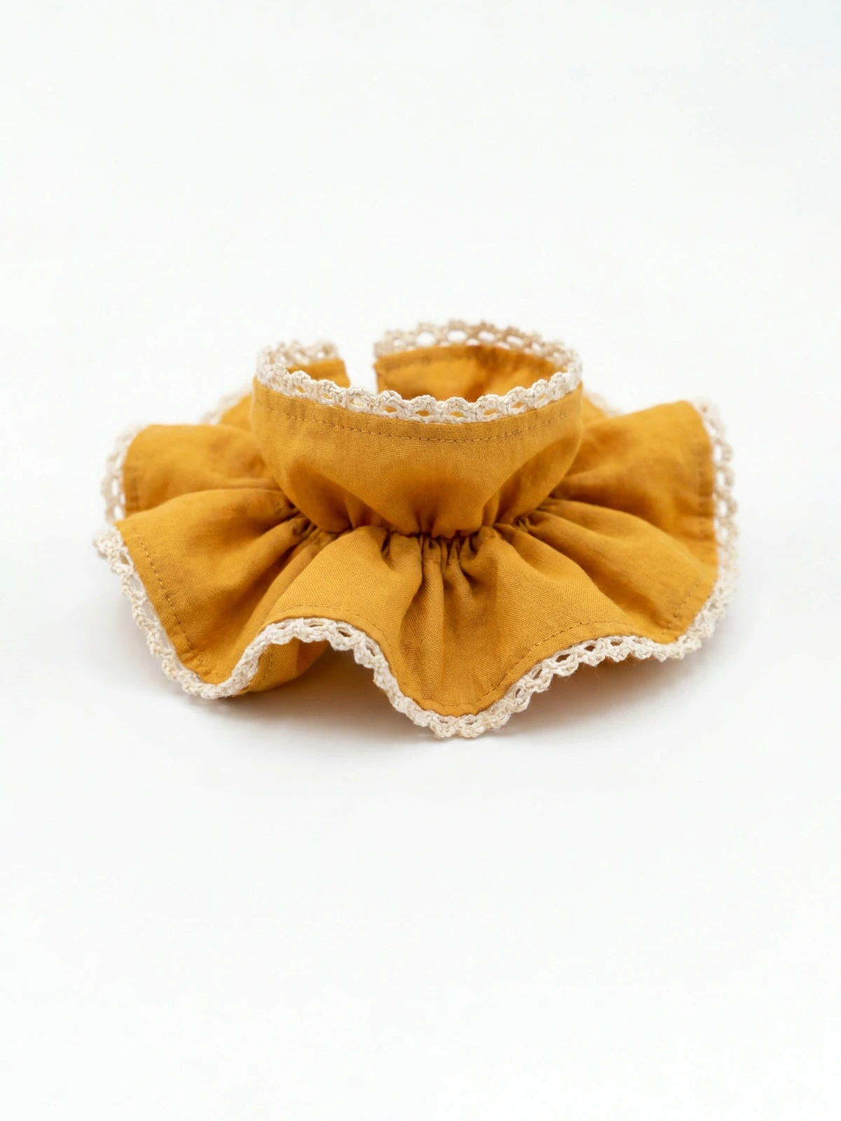 Mustard Yellow Double Layer Scrunchie With Lace Trim thumbnail 5