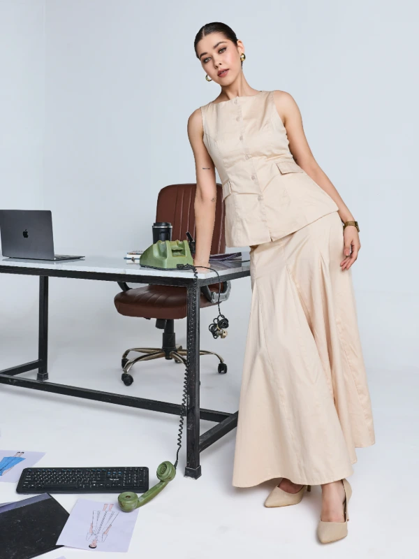 Waistcoat And Long Pleated Skirt Formal Co-ord Set 2