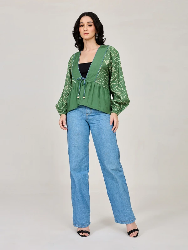 Green Printed Peplum Shrug 2