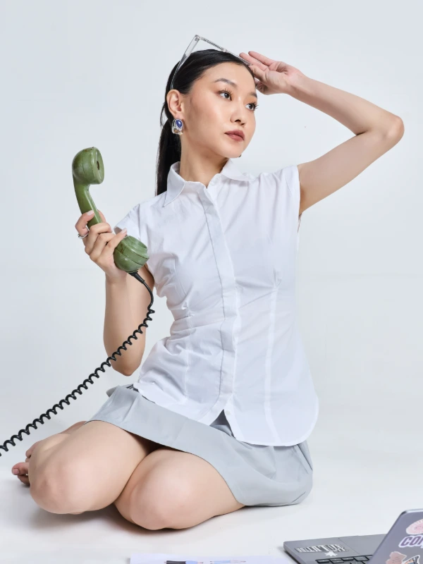 White Formal Cap Sleeve Shirt For Women Zlataa 2