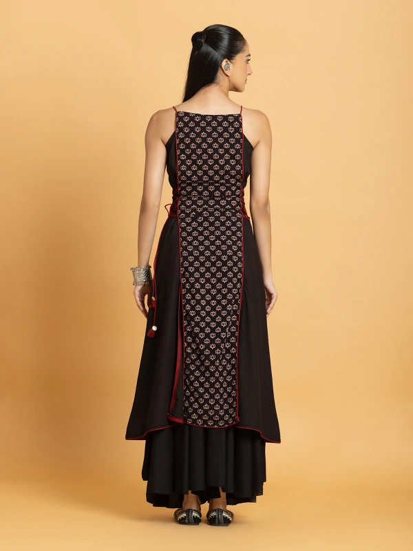 Black Ajrakh Printed A-Line Kurta With Solid Side Panel 6