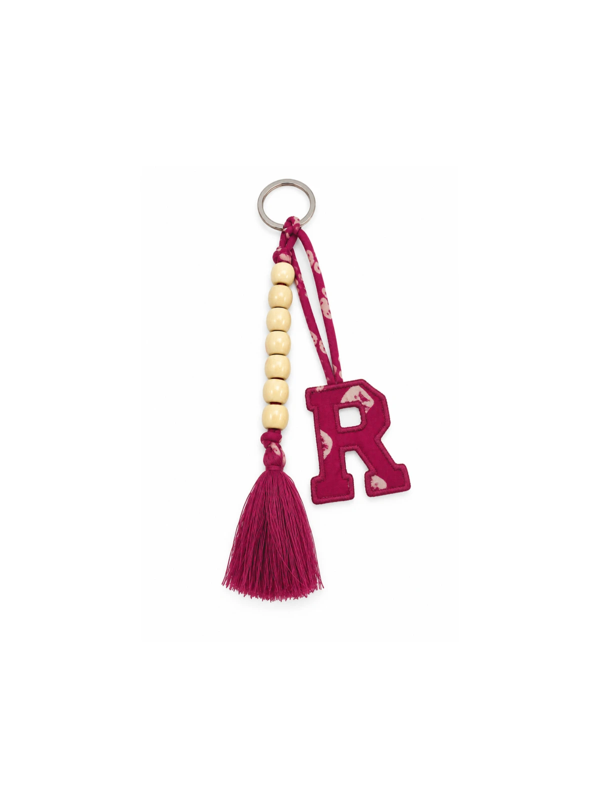 Pink Bandhani Customizable Letter Keychain With Beads and Tassels thumbnail 2