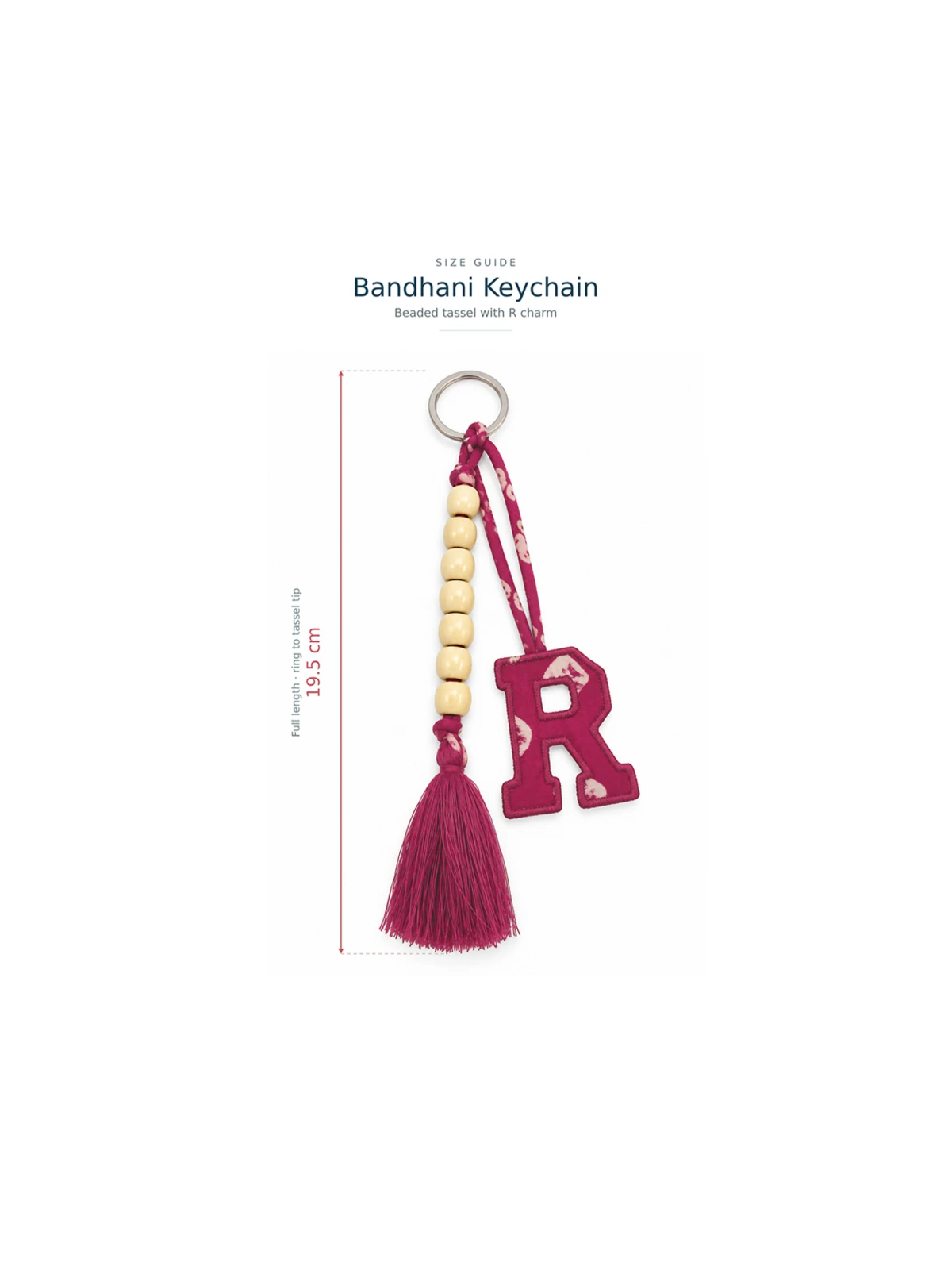 Pink Bandhani Customizable Letter Keychain With Beads and Tassels thumbnail 4