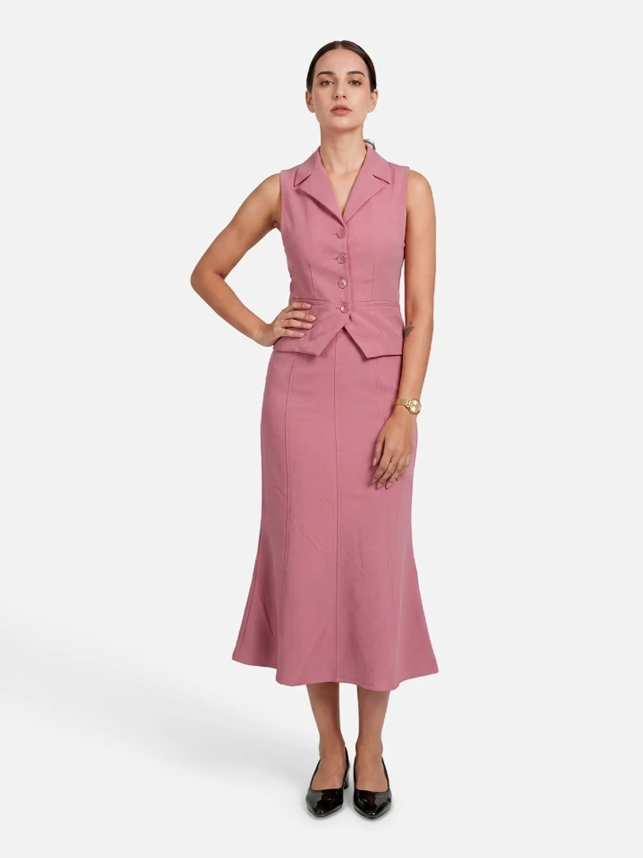 Peach Formal Waistcoat And Skirt Co-Ord Set