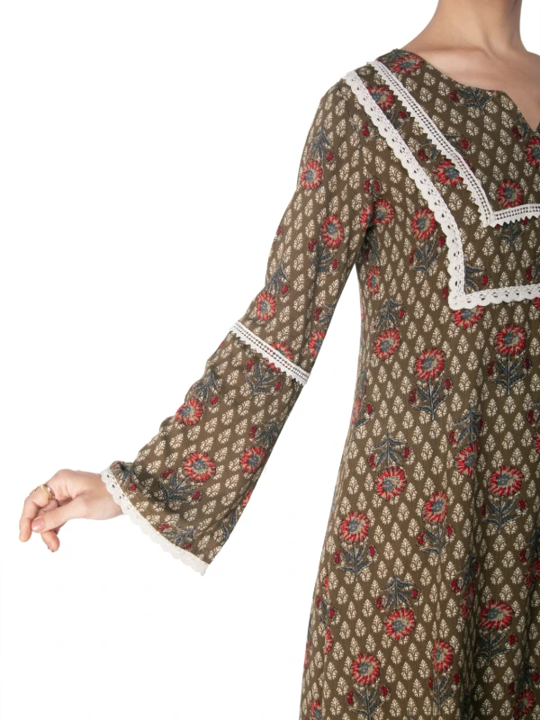 Green Ethnic Viscose Kurta Set With Lace Detail 5