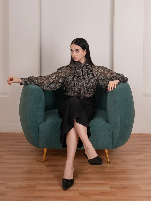 Black Printed Georgette Formal Top 2