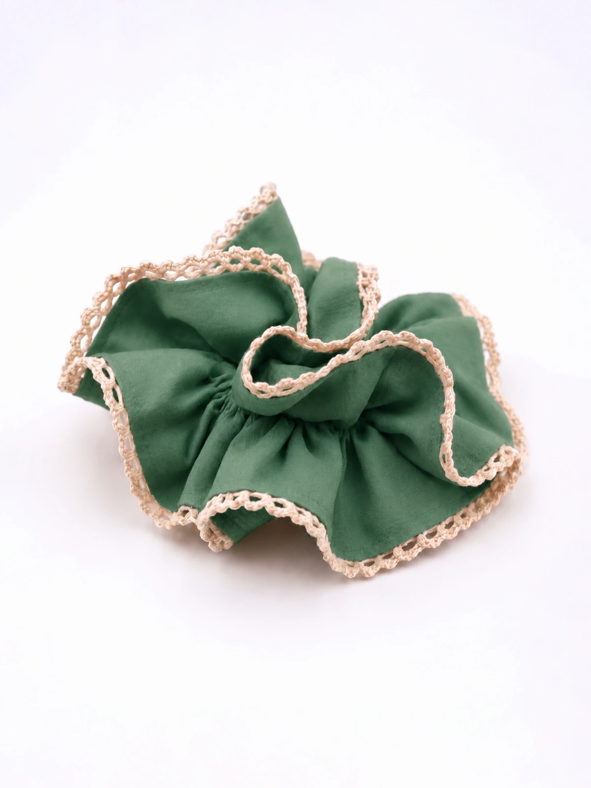 Green Double Layer Scrunchie With Lace Trim thumbnail 7