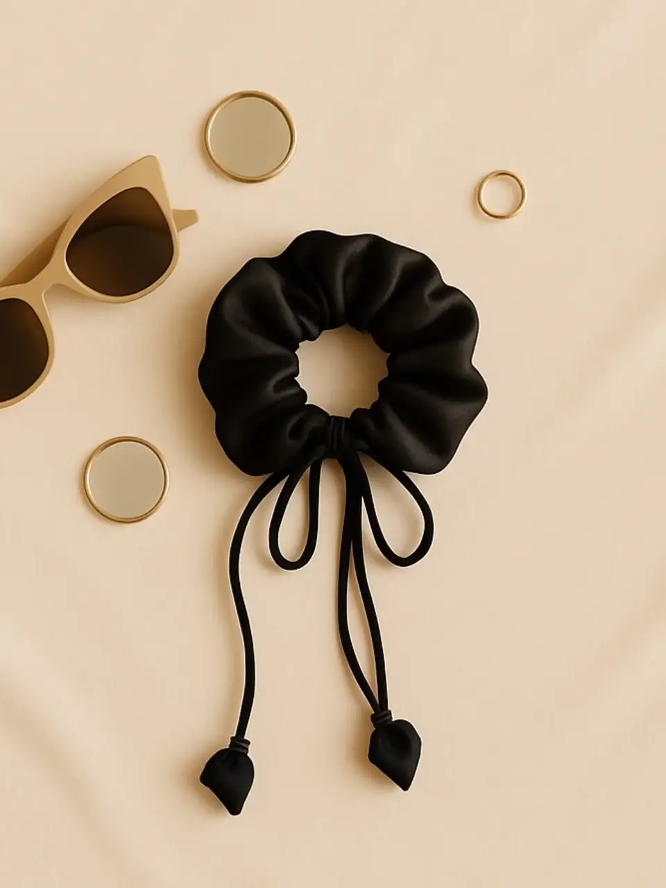 Black Scrunchie Hair Tie with Tulip Tassels