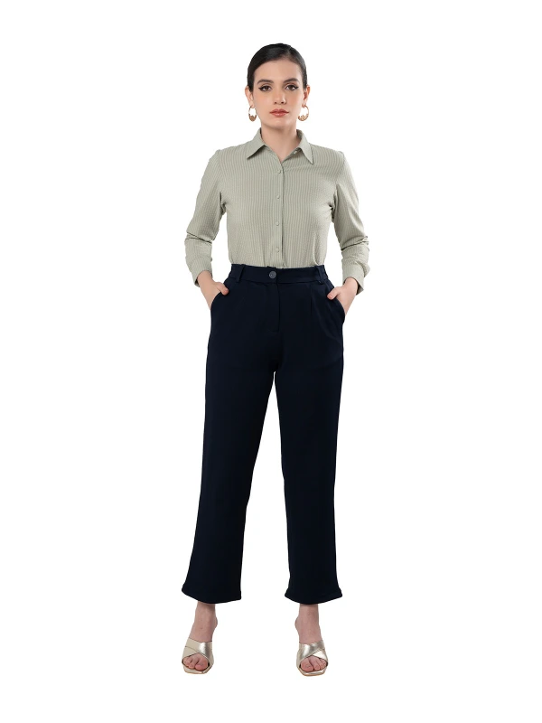 Indigo High-Waist Straight-Fit Trousers For Women 1