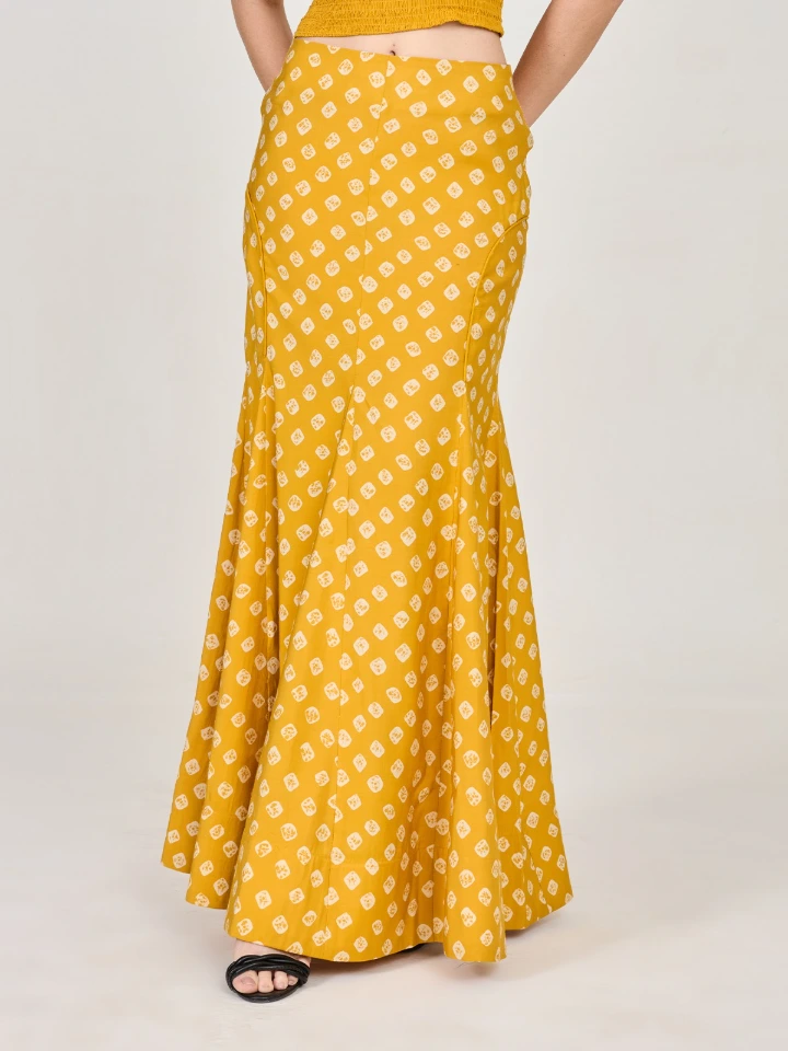 Yellow Bandhani Printed Mermaid Skirt