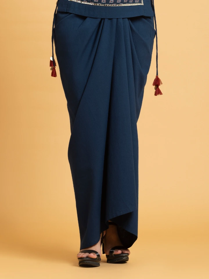 Navy Blue Cotton Drape Skirt